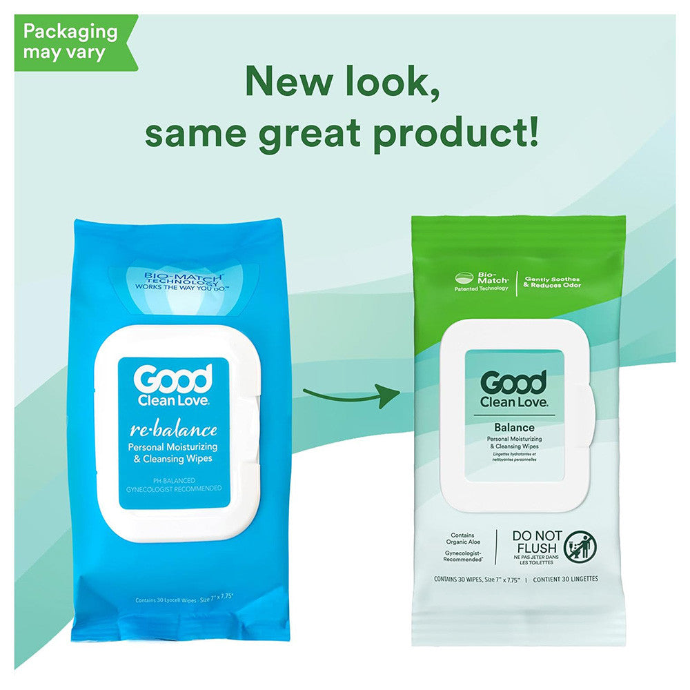 Good Clean Love Rebalance Personal Moisturizing and Cleansing Wipes, 30 Ea